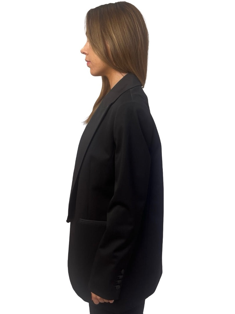 Les Coyotes de Paris Black Long Line Wool Blazer. Size: 40