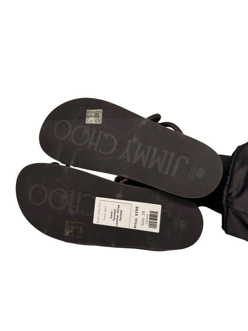 Jimmy Choo Black Twisted Leather Strap 'Diosa' Sandal. Size: 38