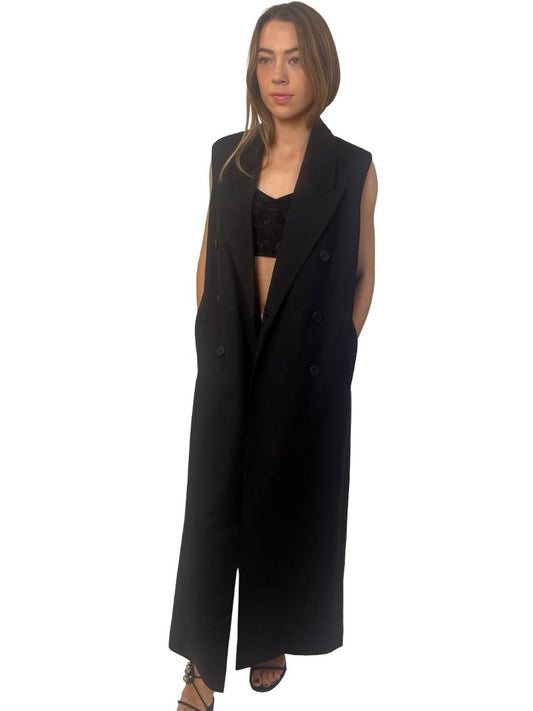 Sass & Bide Black 'Atomic' Longline Vest Coat. Size: 8