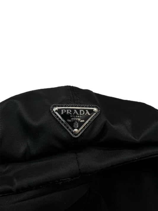 Prada Black Re-Nylon Triangle Logo Newsboy Cap. Size: Medium