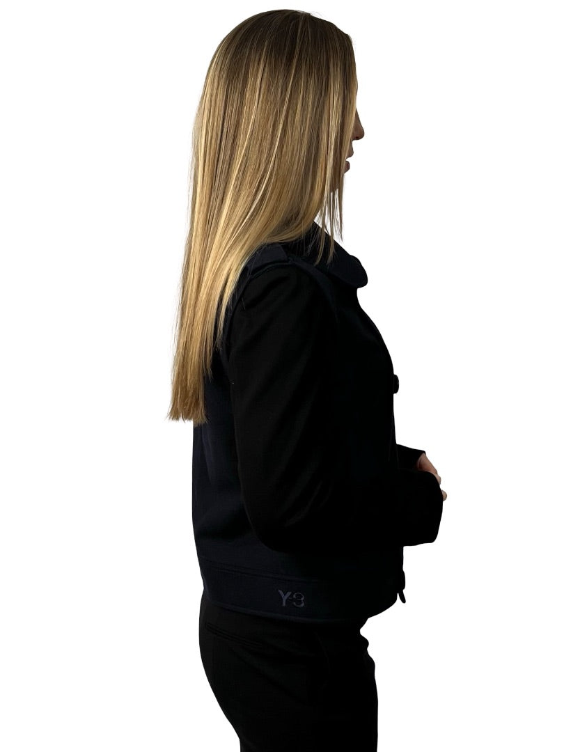 Y-3 Navy/Black Two Tone Double Breasted Pea Coat. Size: M