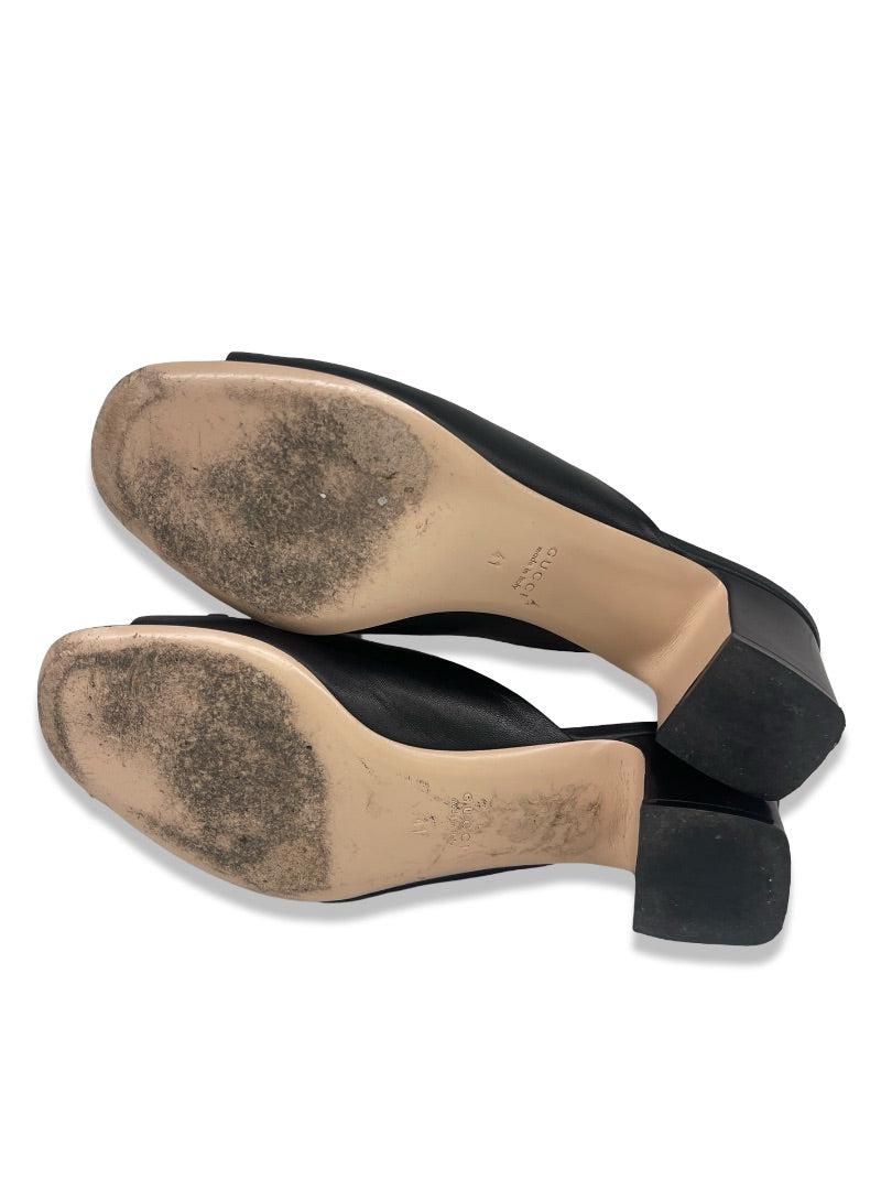Gucci Black Block Heel Horsebit Mules. Size: 41