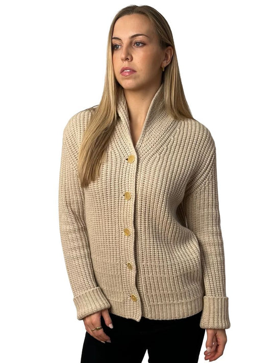 House of Cashmere Biege Button Up Cashmere Cardigan. Size: 44