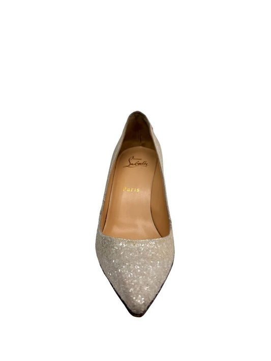 Christian Louboutin White 'Decollete 85' Glitter Pumps. Size: 37.5
