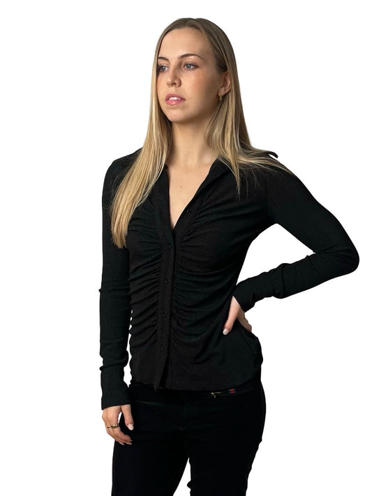 O.P On Parks Black Ruched Metallic Long Sleeve. Size: 8