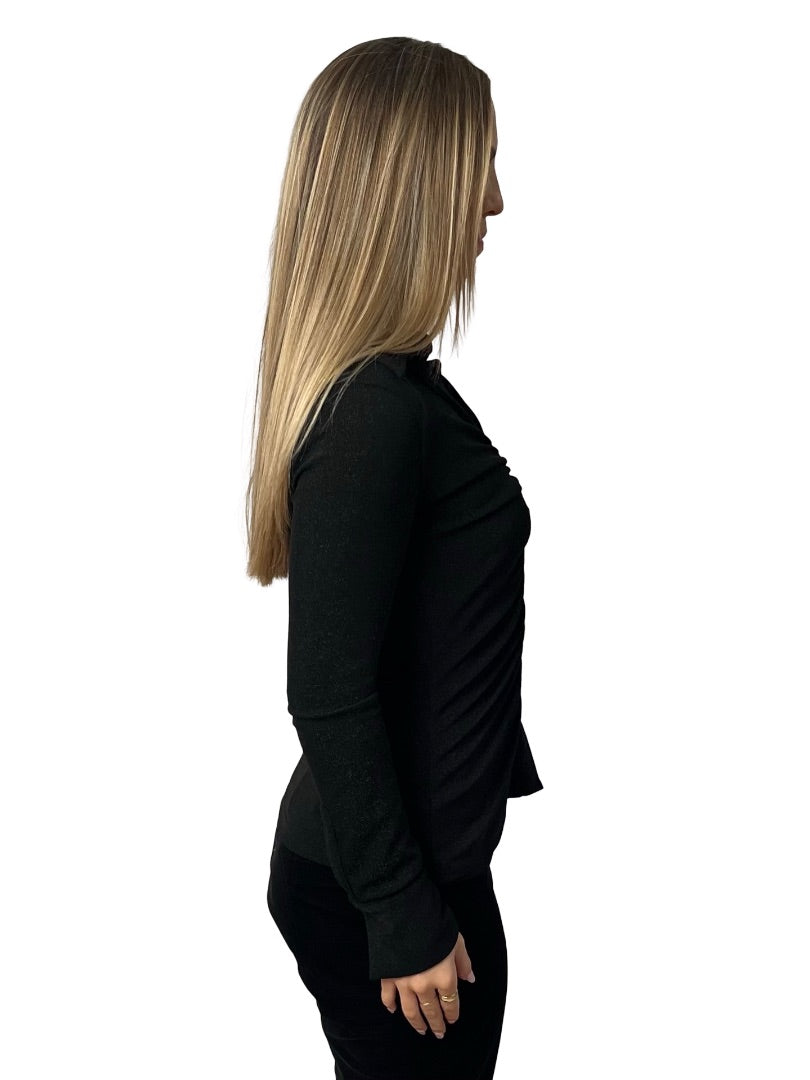 O.P On Parks Black Ruched Metallic Long Sleeve. Size: 8