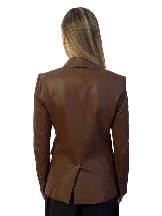 Veronica Beard Brown Double Breasted Leather Blazer. Size: 2