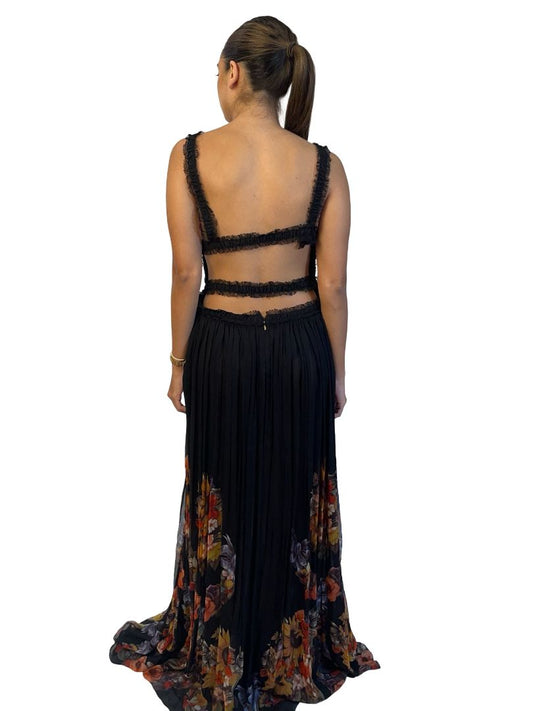 Roberto Cavalli Black / Multi-Colour Silk Floral Print Dress & Scarf Set. Size: 42