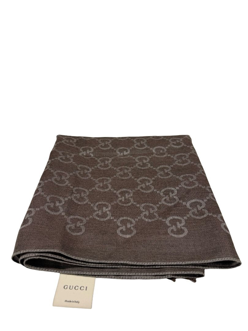 Gucci Grey Reversible GG Wool Blend Scarf.