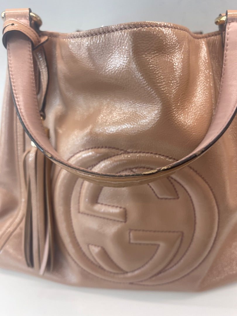 Gucci Nude Patent Leather Soho Tote Bag.