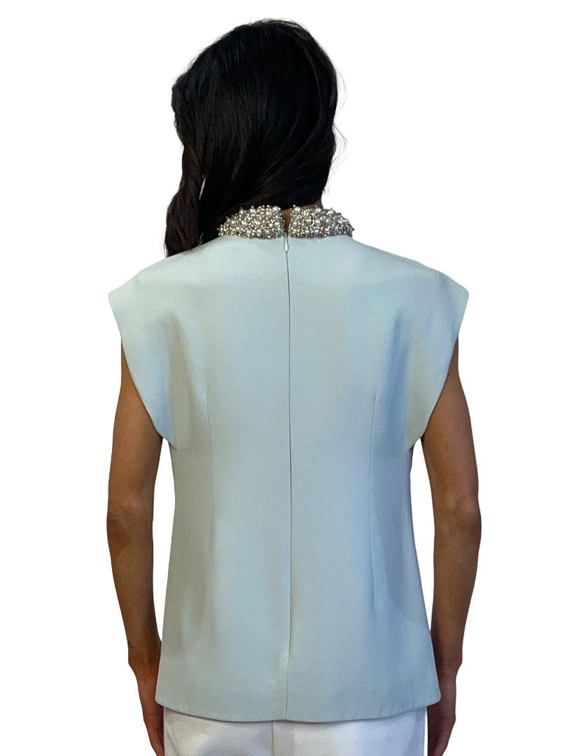 Balenciaga Blue Embellished Neck Blouse. Size: 36