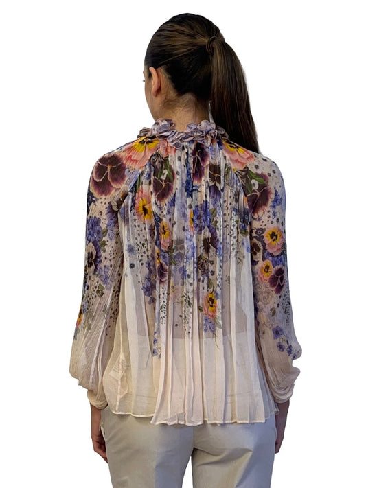 Zimmermann Purple / Multi-Colour Tama Flower Collar Blouse. Size: 0P