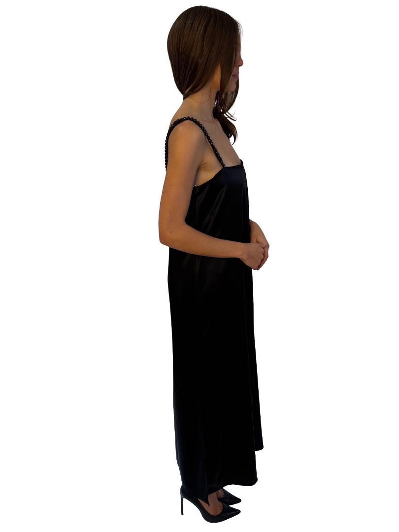 Camilla and Marc Black Satin Beaded Strap Slip Dress. Size: 10