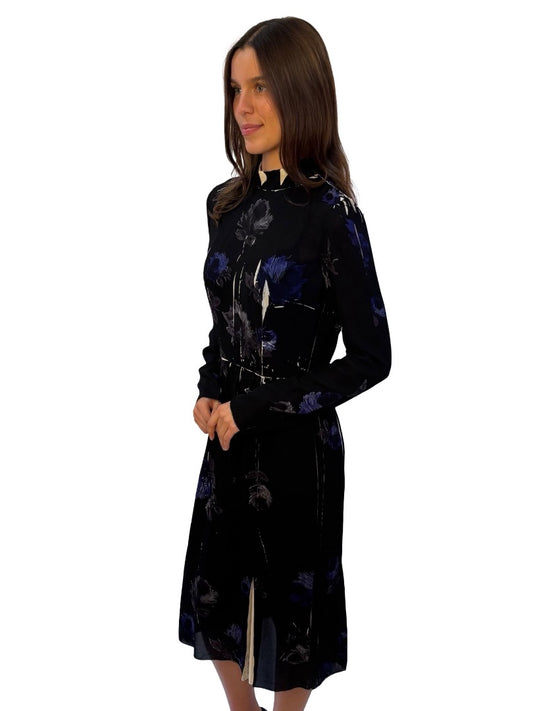 Prada Black/Blue Floral Semi Sheer Silk Dress. Size: 44
