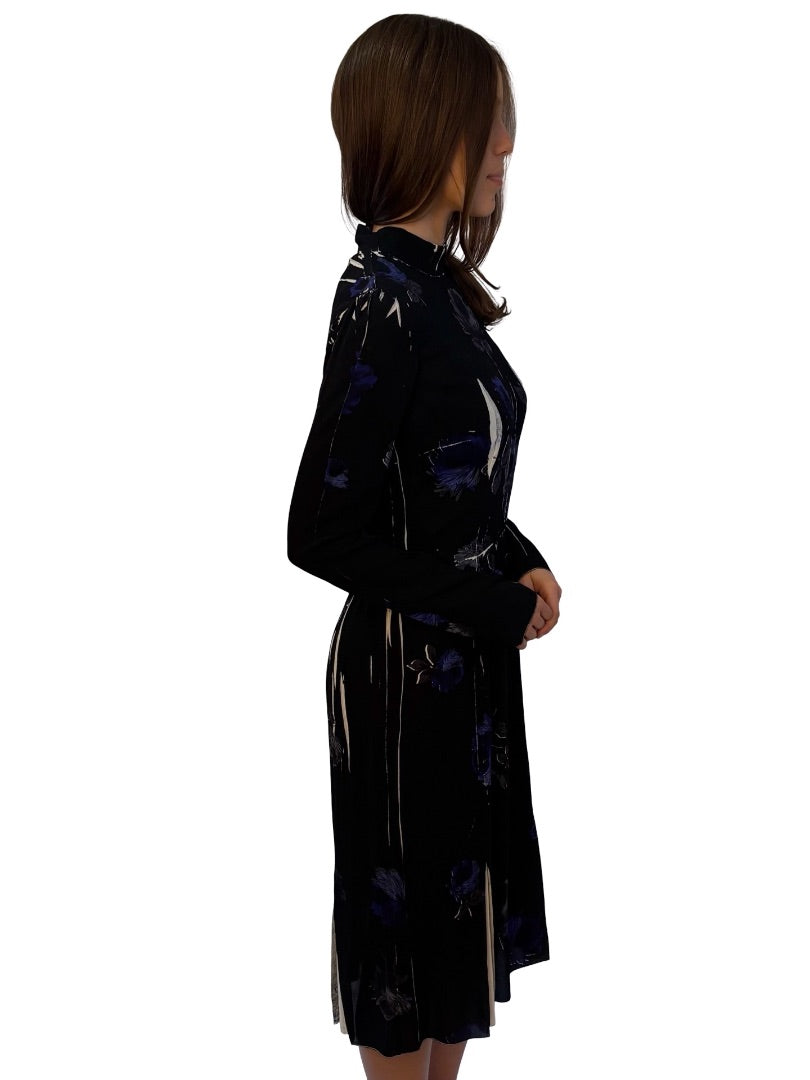 Prada Black/Blue Floral Semi Sheer Silk Dress. Size: 44