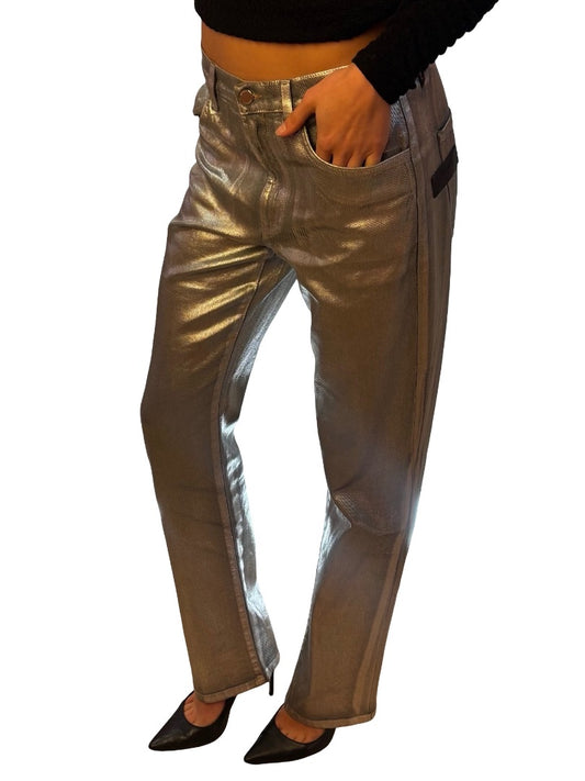 Beatrice Silver Metallic Slim Jean. Size: 27