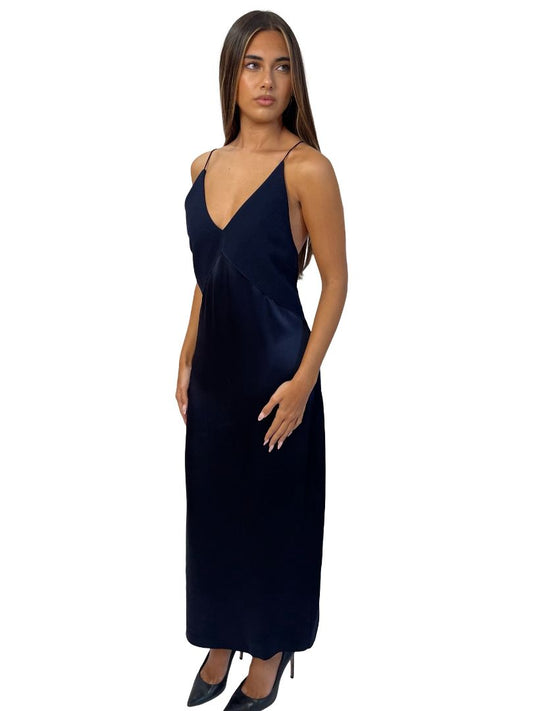 Dion Lee Navy Satin Crepe Cami Dress. Size: 10