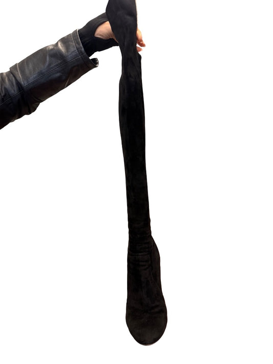 Sergio Rossi Black Suede Thigh High Heeled Boot. Size: 37.5