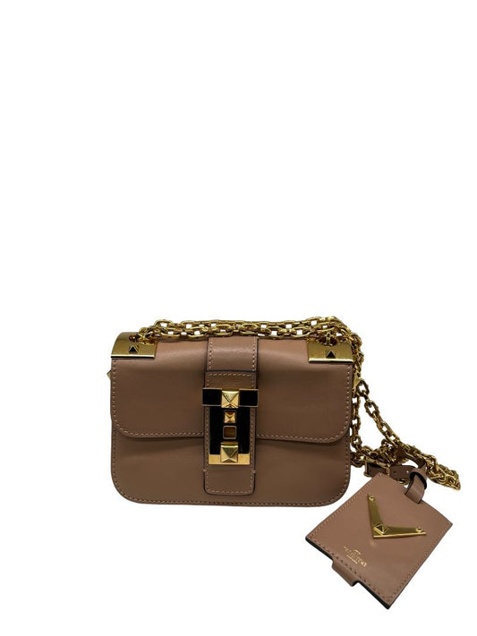 Valentino Garavani Biege Rockstud Leather Flap Shoulder Bag