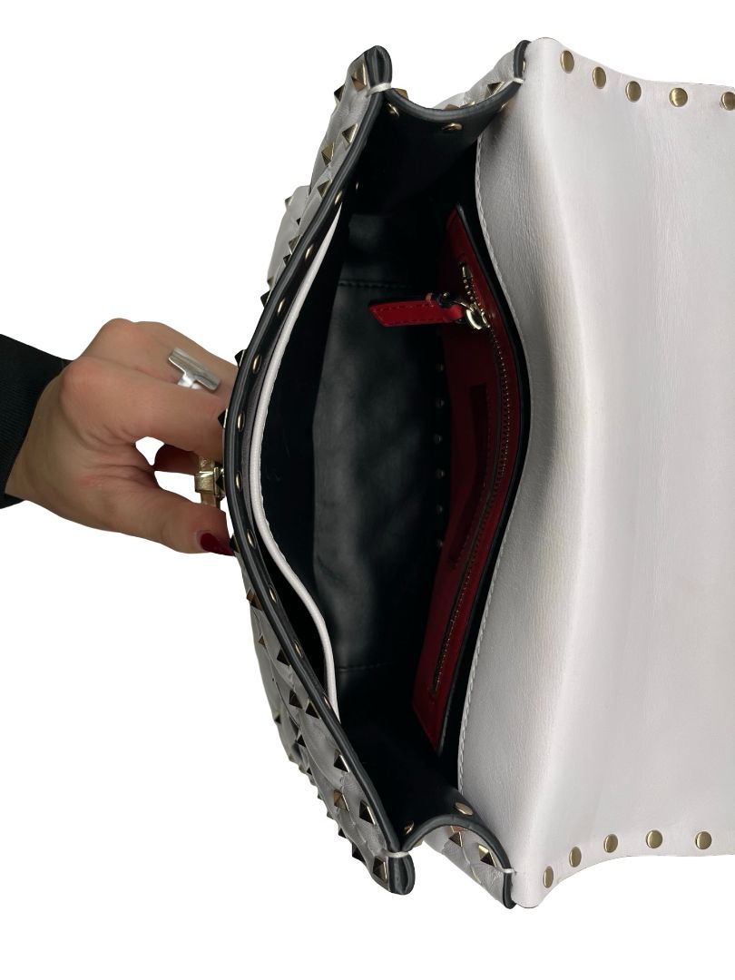 Valentino Garavani White 'VLTN' Logo Rockstud 'Spike' Handbag.