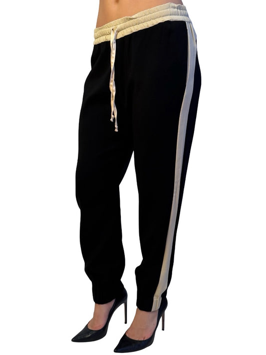 Dries Van Noten Black / Cream Drawstring Pant w/ Contrast Stripe. Size: 40