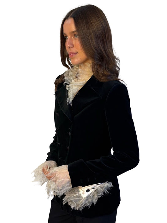 Chanel Black Velvet Double Breasted Blazer 2005 AW. Size: 40