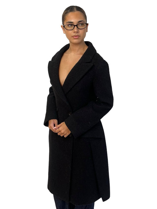 Prada Black 2009 Double Breasted Wool Hourglass Coat. Size: 38