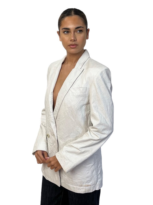 Zadig & Voltaire Ivory Crinkled Lamb Leather Blazer. Size: 38