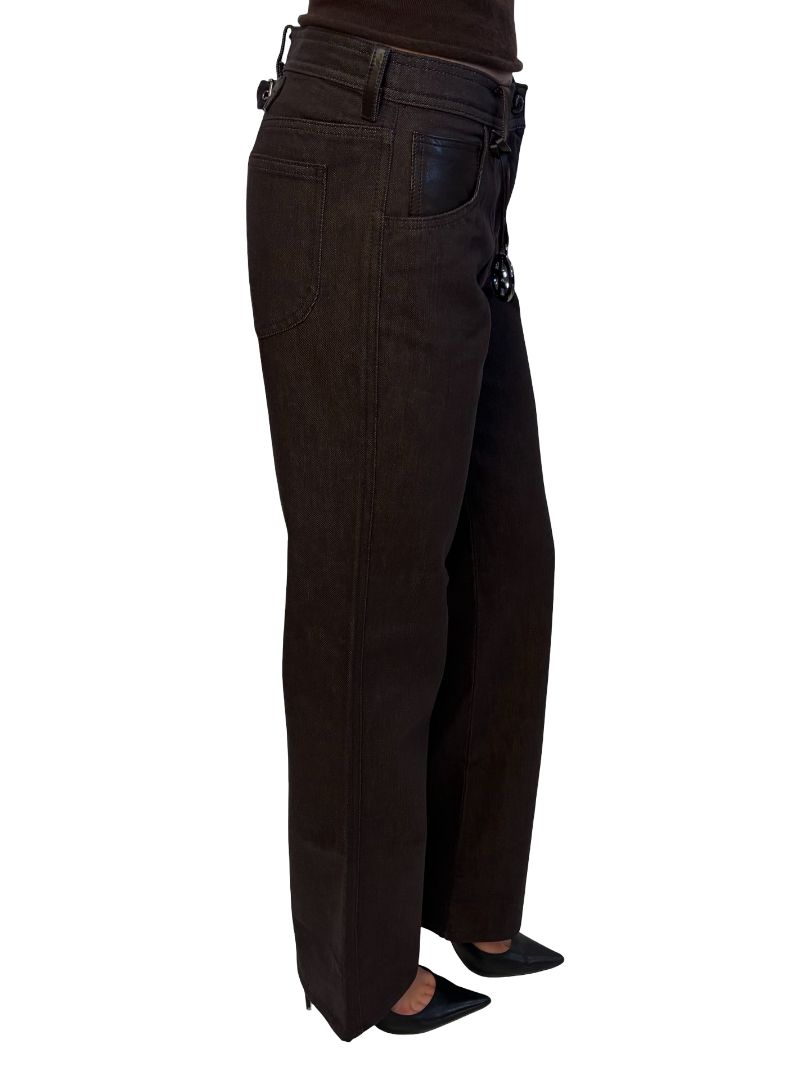 Giorgio Armani Brown Jeans w/ Leather Accents & Logo. Size: 27