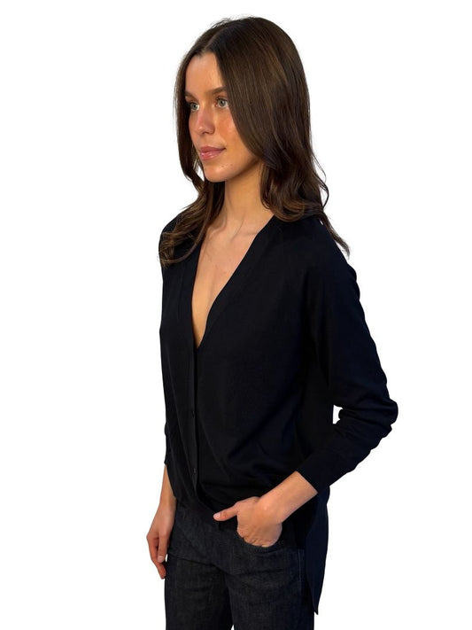 MaxMara Navy Silk / Cotton Cardigan w/ Long Silk Back. Size: M