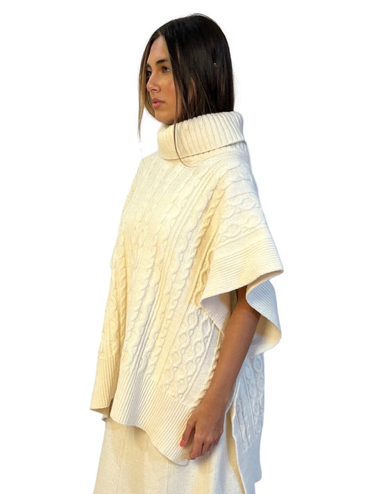 See By Chloe Ivory Wool Sleeveless Turtleneck Poncho. Size: M