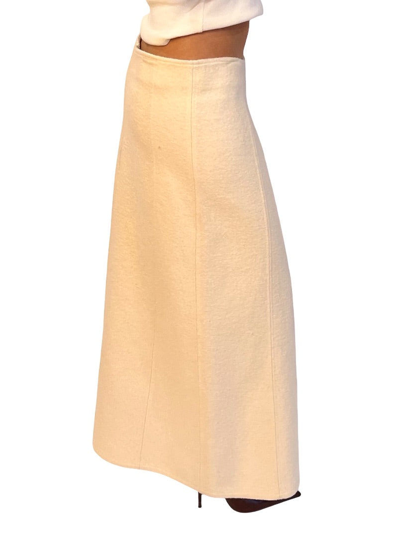 Jil Sander Cream Wool Blend Textured Midi Skirt. Size: 38