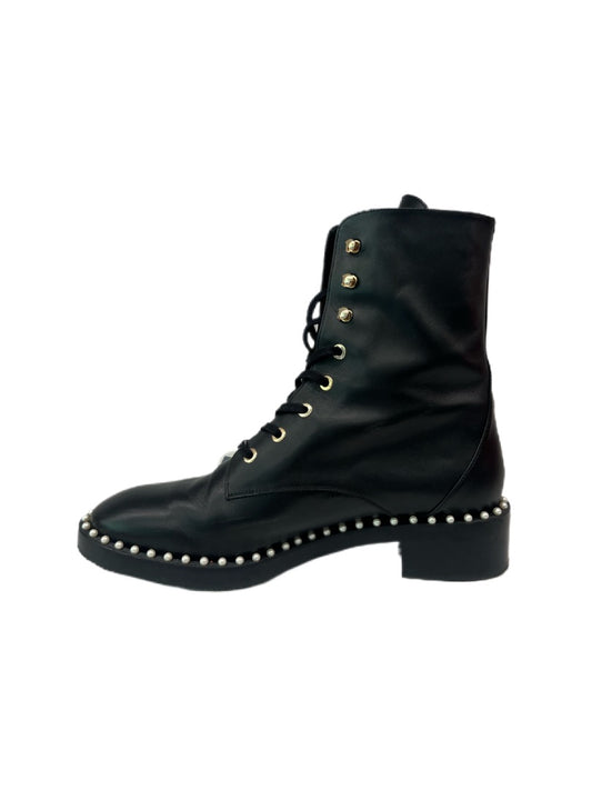 Stuart Weitzman Black Lace Up Ankle Boots w Pearls. Size: 38.5