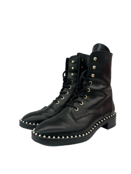 Stuart Weitzman Black Lace Up Ankle Boots w Pearls. Size: 38.5