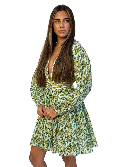 Zimmermann Green Floral Pleated Mini Dress. Size: 1