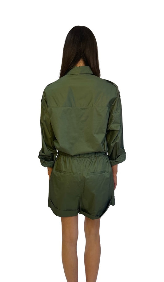 IRO Dark Green Cotton Shirt / Short Set. Size: 34-38