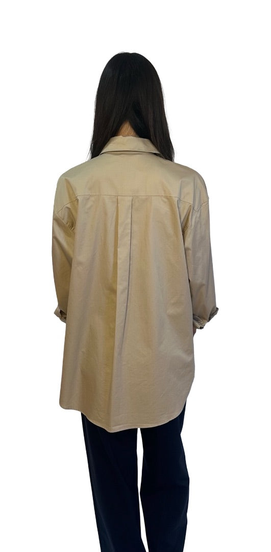 soldout.nyc Beige Cotton High-Low Shirt. Size: S