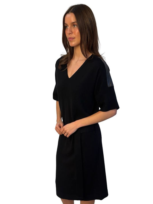 Emporio Armani Black Leather Shoulder Panel Dress. Size: 40