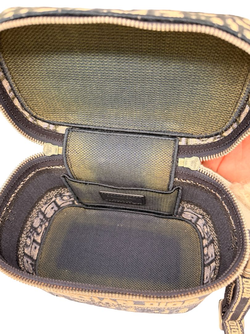 Christian Dior Navy/Beige Oblique Vanity Case Crossbody / Shoulder Bag.
