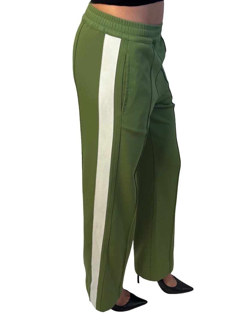 Bassike Green Nylon Stripe Trackpant. Size: 0