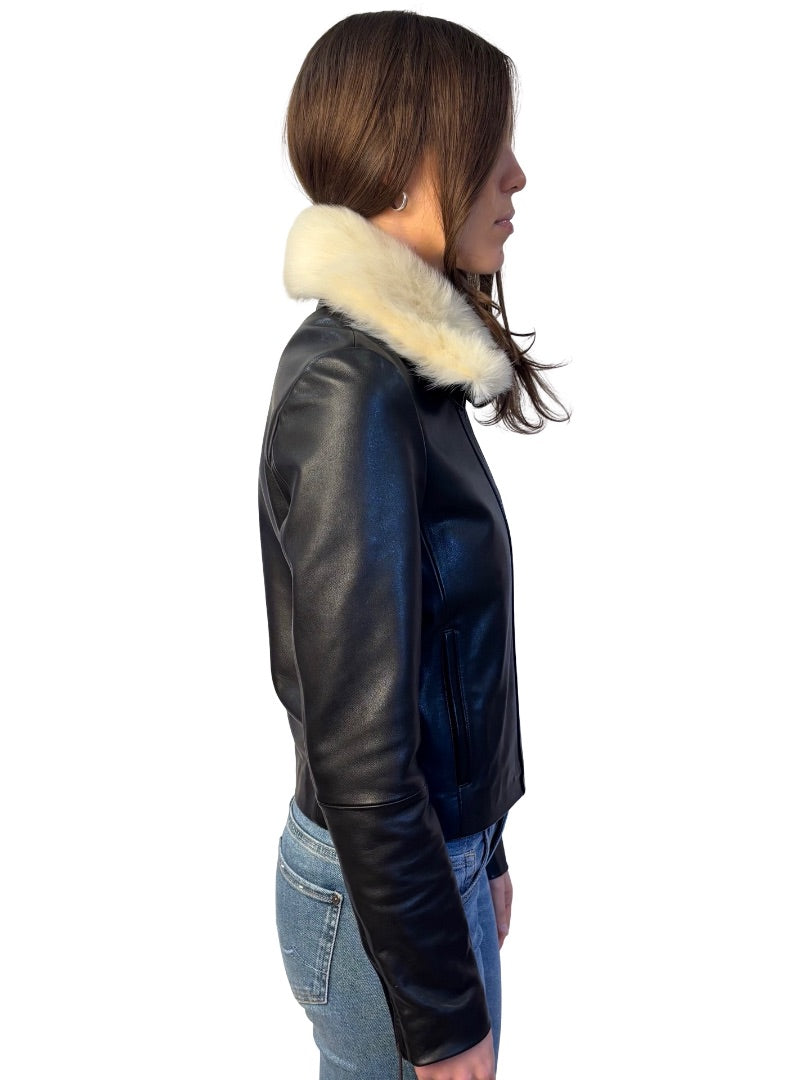 Viktoria & Woods Black Leather 'Daredevil' Jacket W Detachable Shearling Collar. Size: 00