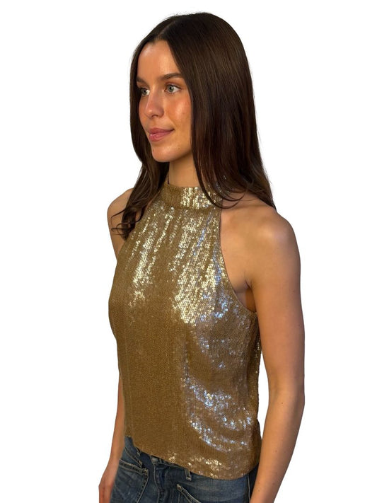 Princess Charlotte Gold Sequin Halter Neck Top. Size: 14