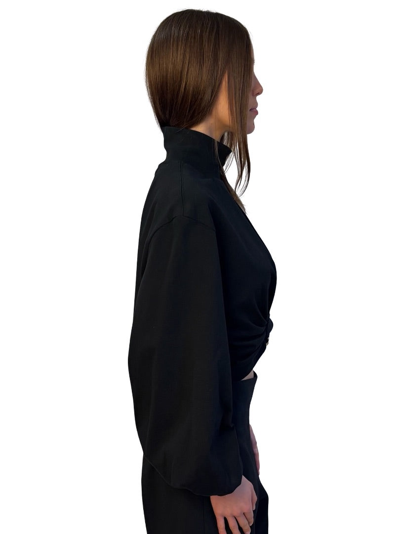 Scanlan Theodore Black Turtle Neck Turban Ring Top. Size: L