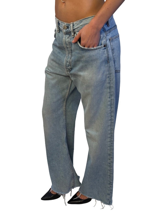 Acne Studios Light Wash Straight Leg Frayed Hem Jean. Size: 30