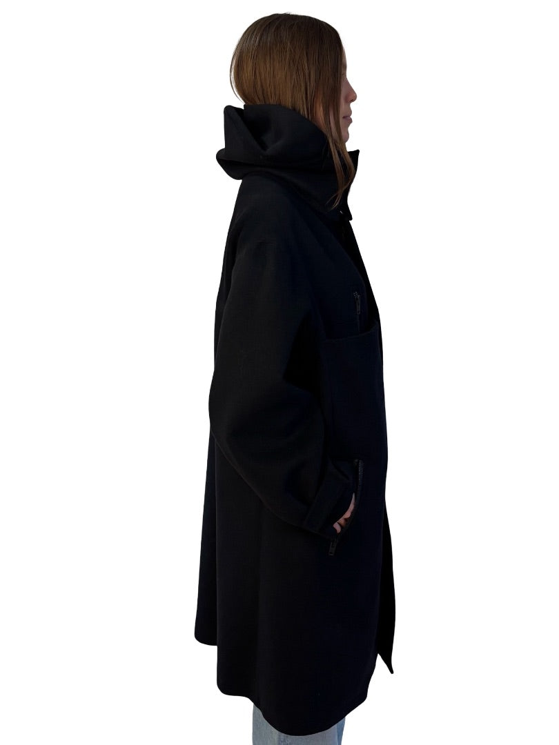 Y-3 Black Recycled Wool Blend Coat. Size: S/M