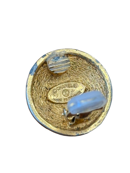 Chanel Gold-toned Vintage Quilted Circular Coco Mark Clip On Earrings.