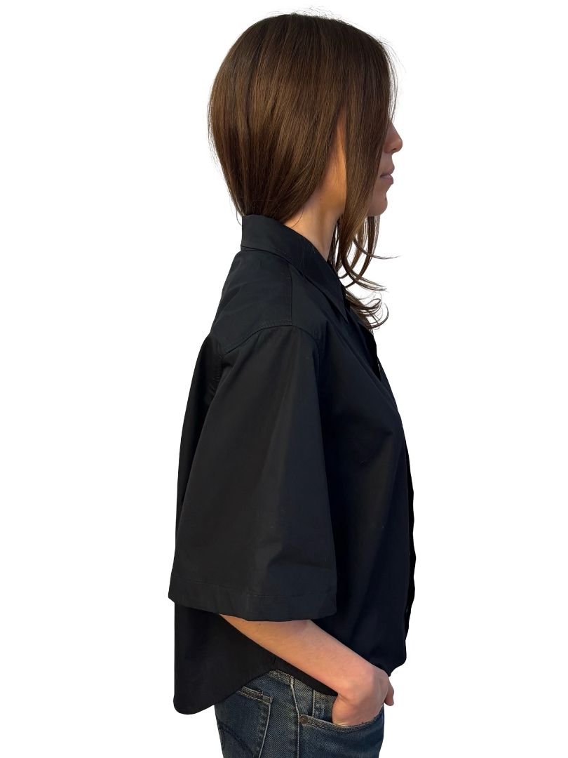 Bassike Black Cotton Cropped Boxy SS Shirt. Size: 2