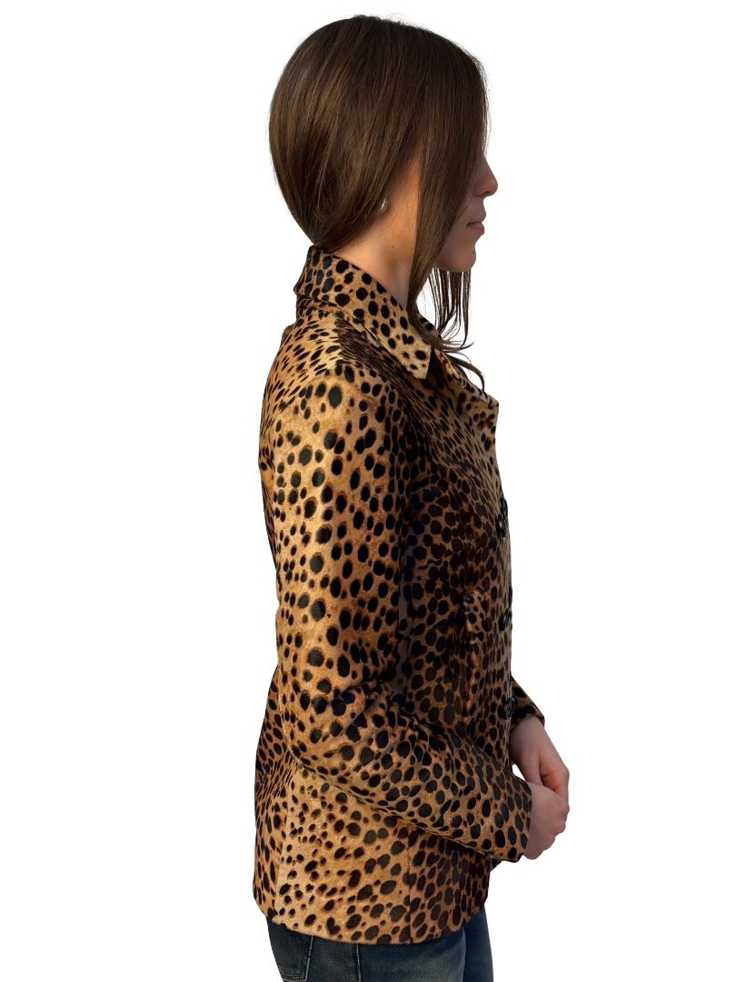 Joseph Leopard Double Breasted Calf Skin Jacket. Size: 38