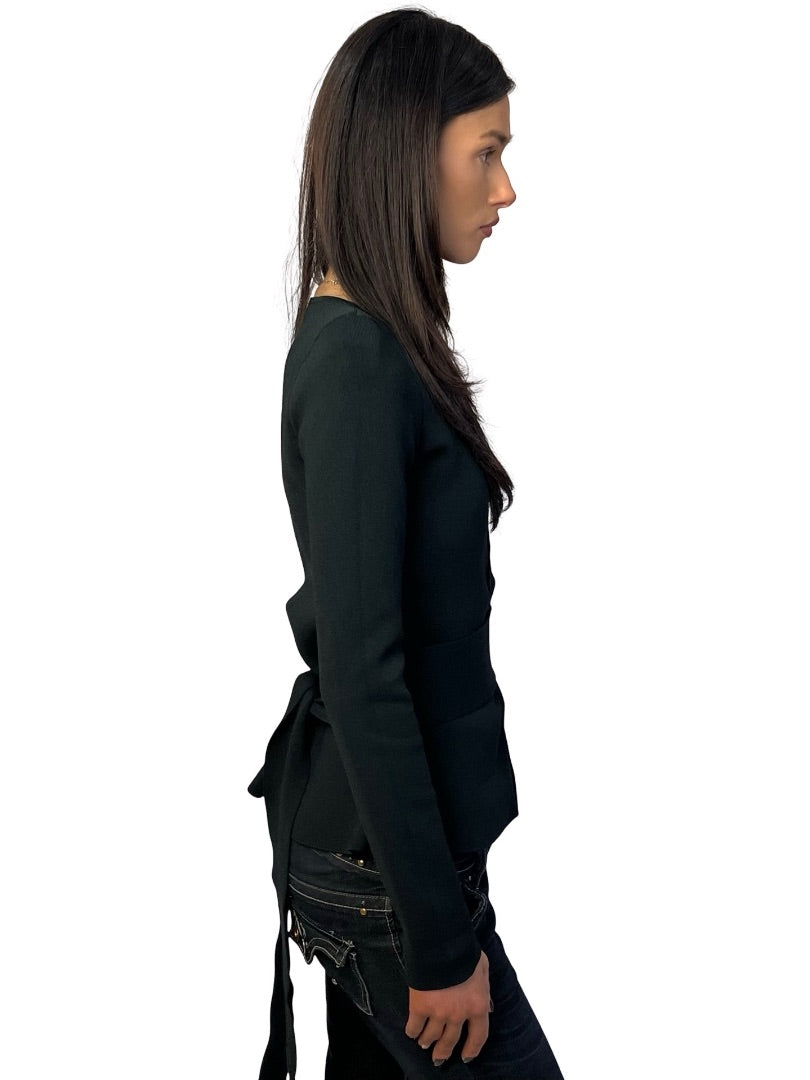 Scanlan Theodore Dark Green Curved Hem Crepe Knit Jacket W Tie. Size: S