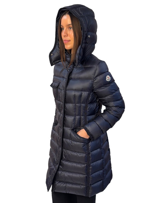 Moncler Navy 'Hermine' Long Down Puffer Coat W De Size: 4